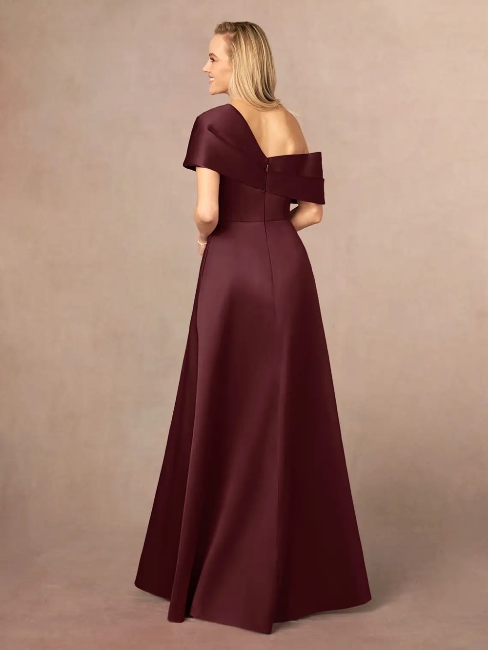 Azazie Marissa One-Shoulder Evening Gown in Cabernet - Picture 3 of 6